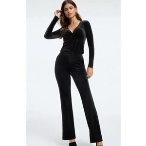 Good American Velour Pants Flare Legs WMNS 1 Black Velvet High Waisted Slimming
